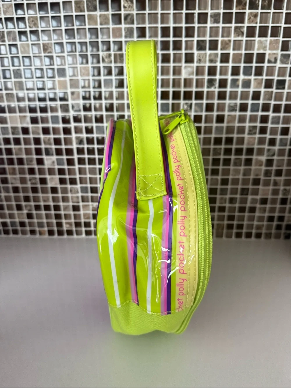 VTG 2003 Polly Pocket Green & Purple Flower Storage/Carrying Case w Zipper
